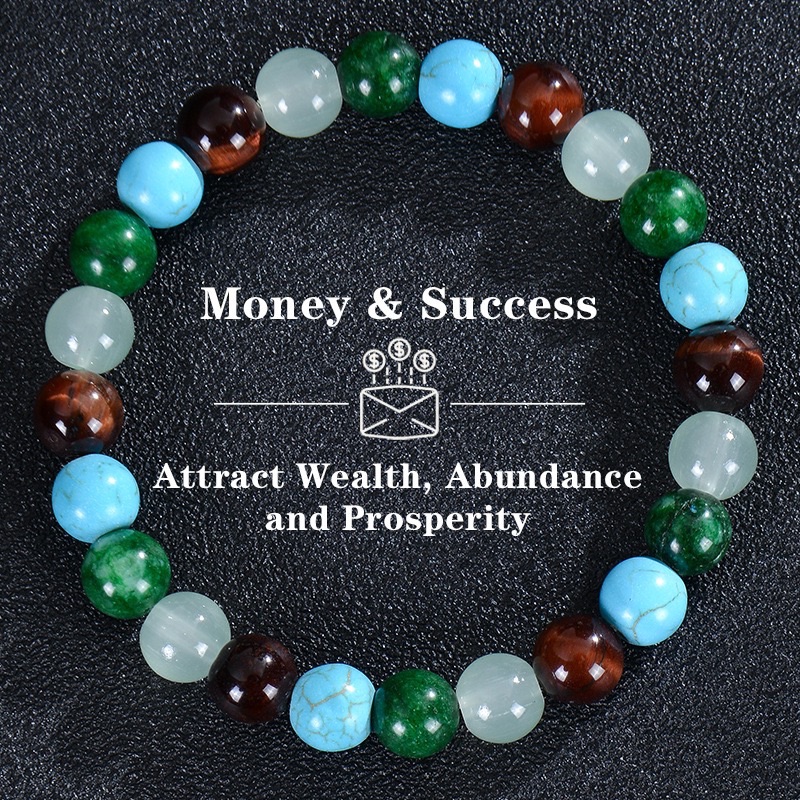 1 Piece Aura Quartz and Ocean Sediment Beaded Bracelet - Unisex - Homeopathic Crystal Jewelry - Brings Abundance - Prosperity