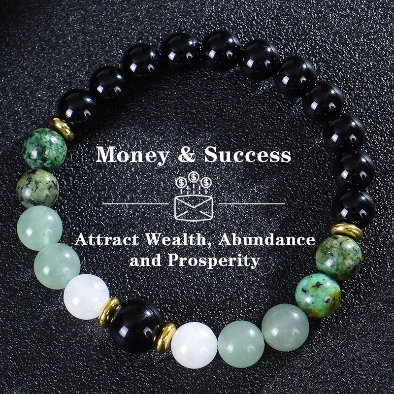 1 Piece Aura Quartz and Ocean Sediment Beaded Bracelet - Unisex - Homeopathic Crystal Jewelry - Brings Abundance - Prosperity