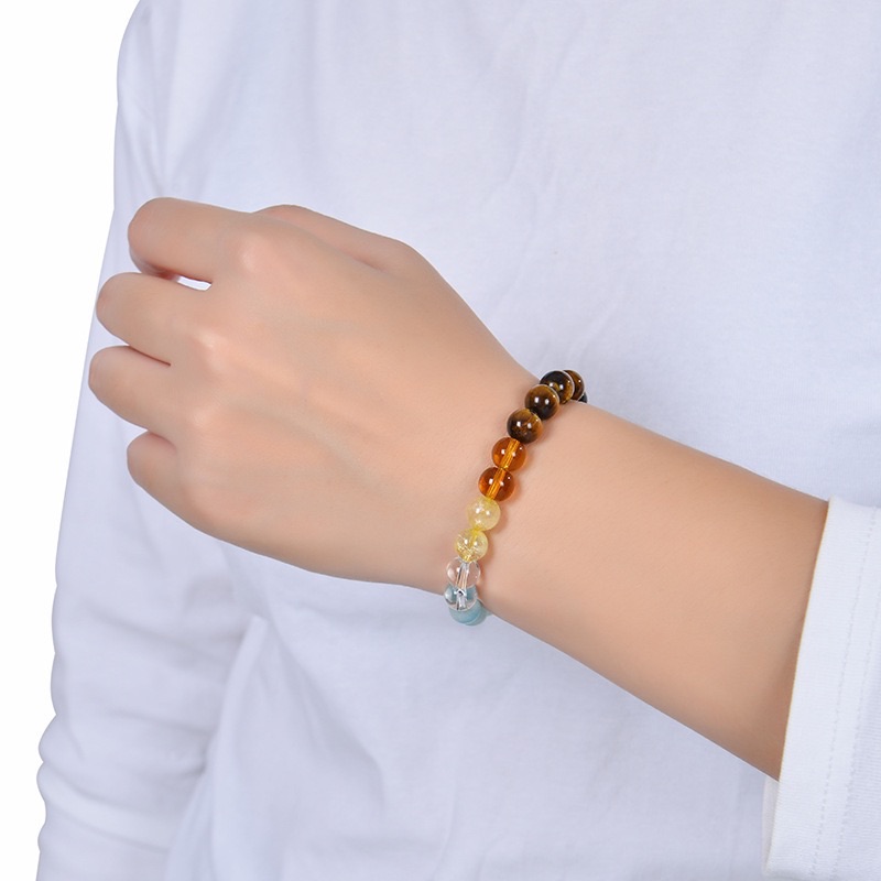 1 Piece Aura Quartz and Ocean Sediment Beaded Bracelet - Unisex - Homeopathic Crystal Jewelry - Brings Abundance - Prosperity