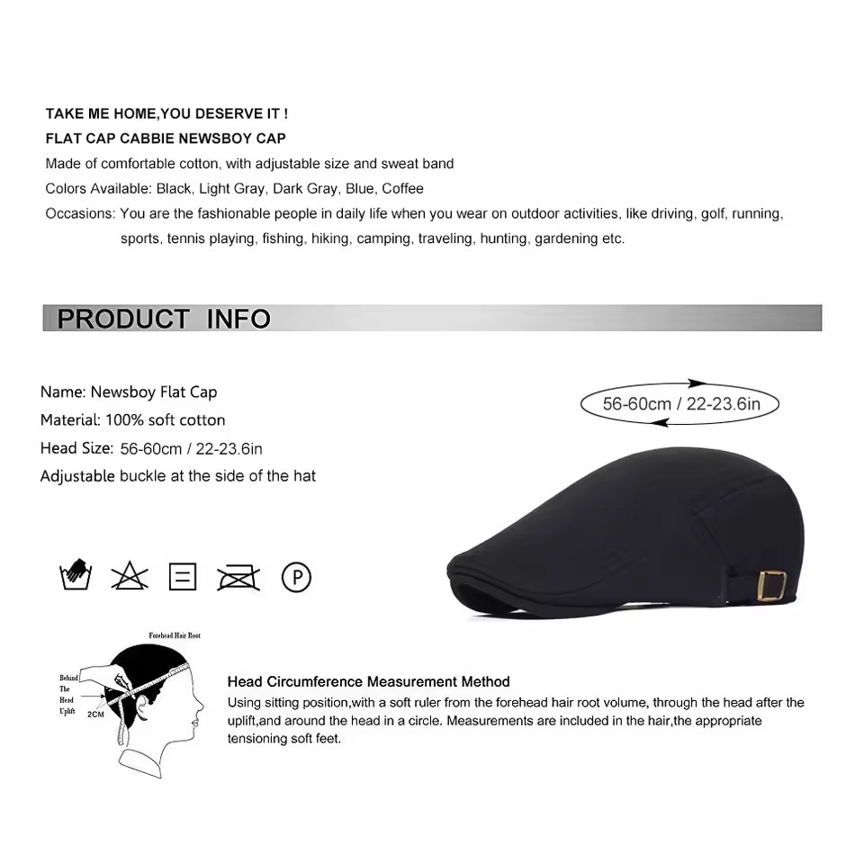 2026 Cotton Adjustable Newsboy Caps Men Woman Casual Beret Flat Ivy Cap Soft Solid Color Driving Cabbie Hat Unisex Black Gray Hats