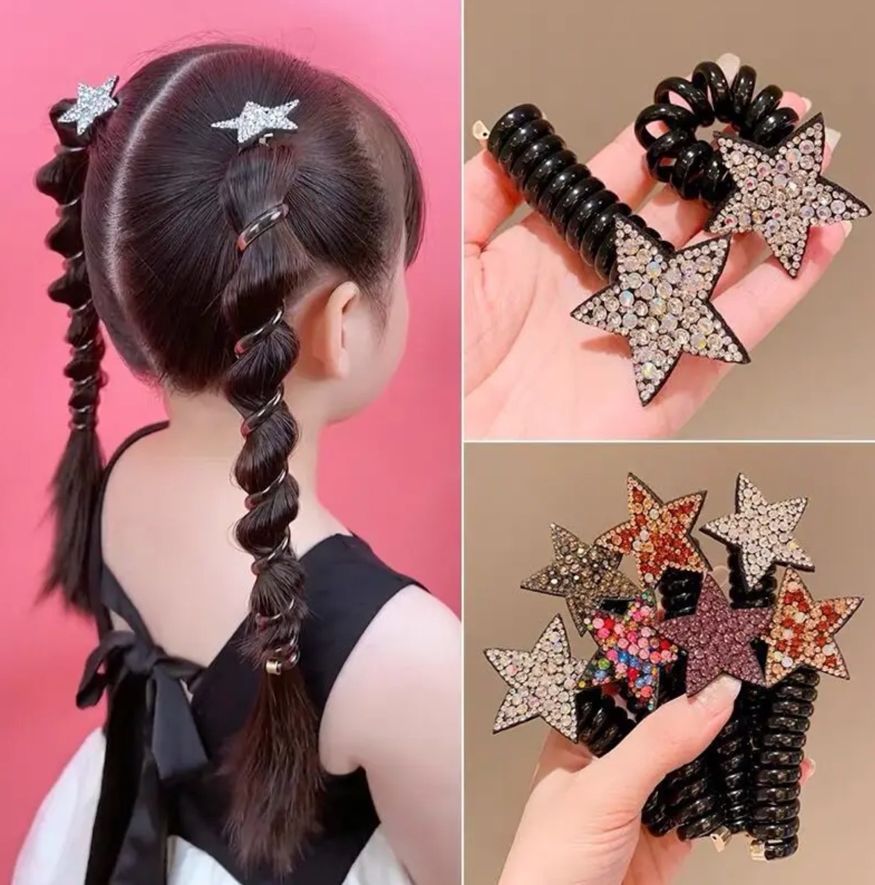 2PCS rope adult telephone cable ring Rabbit Cute Hair Ring Large Frosted Adult Hair Tie  head ring Children's telephone hephone Cable