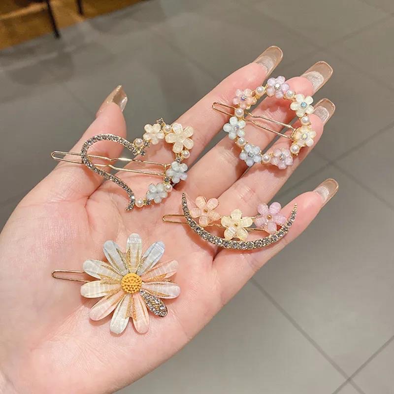 2026 4pcs/set Fashion Exqusite Crystal Flower Heart Hair Clips Hairpins For Women Girls Party Ponytail Side Headwear Hair Accessories