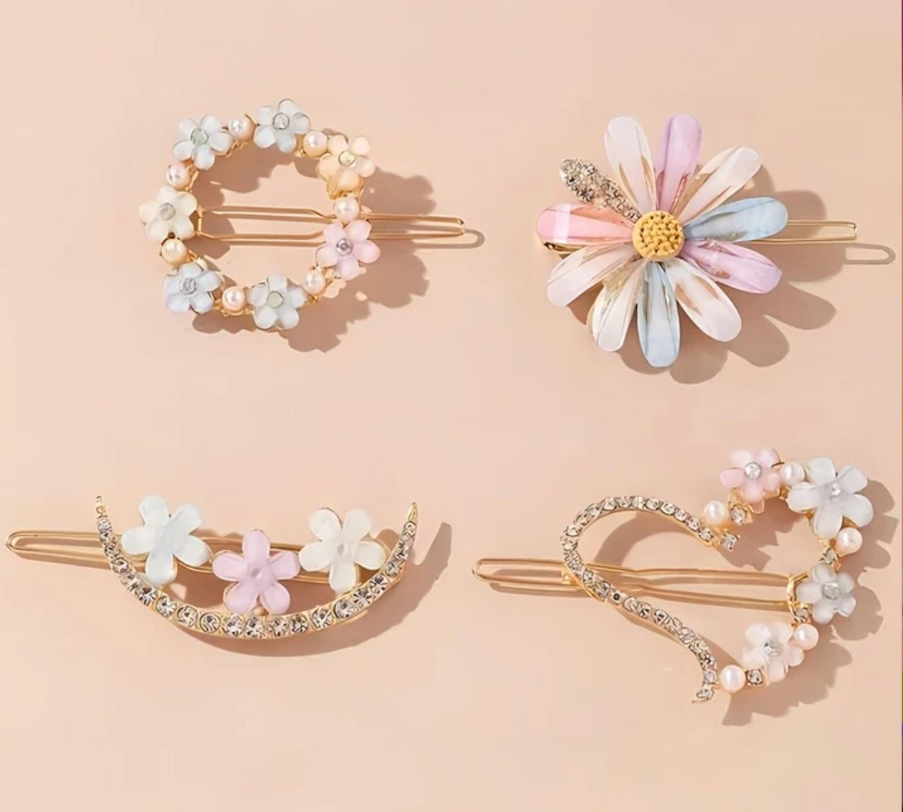 2026 4pcs/set Fashion Exqusite Crystal Flower Heart Hair Clips Hairpins For Women Girls Party Ponytail Side Headwear Hair Accessories