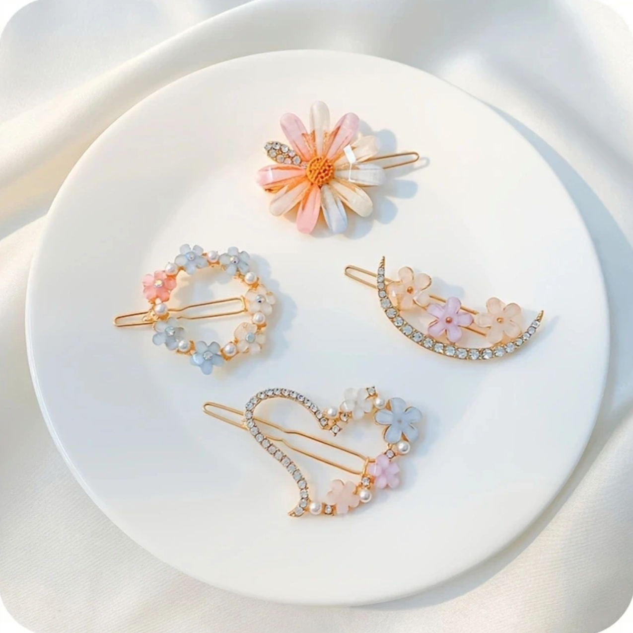 2026 4pcs/set Fashion Exqusite Crystal Flower Heart Hair Clips Hairpins For Women Girls Party Ponytail Side Headwear Hair Accessories