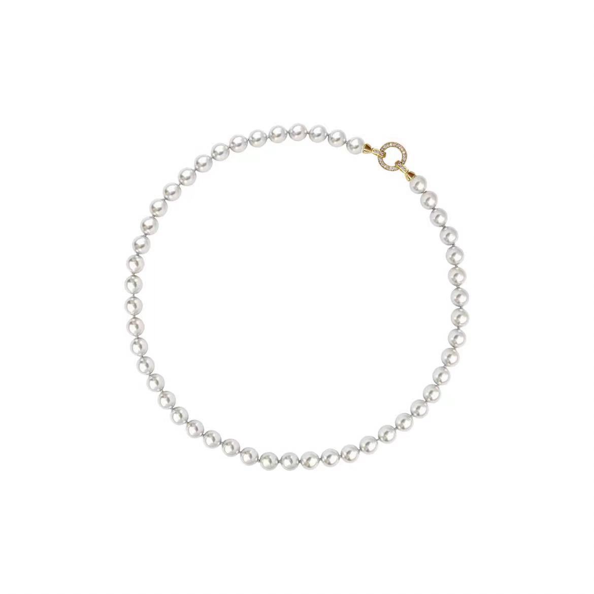 French Elegant Micro Set Zircon Round Buckle Imitation Pearl Beaded Necklace For Women's Temperament Jewelry Sweet Accessories