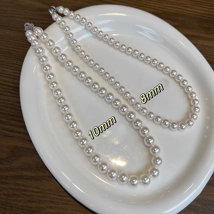 French Elegant Micro Set Zircon Round Buckle Imitation Pearl Beaded Necklace For Women's Temperament Jewelry Sweet Accessories