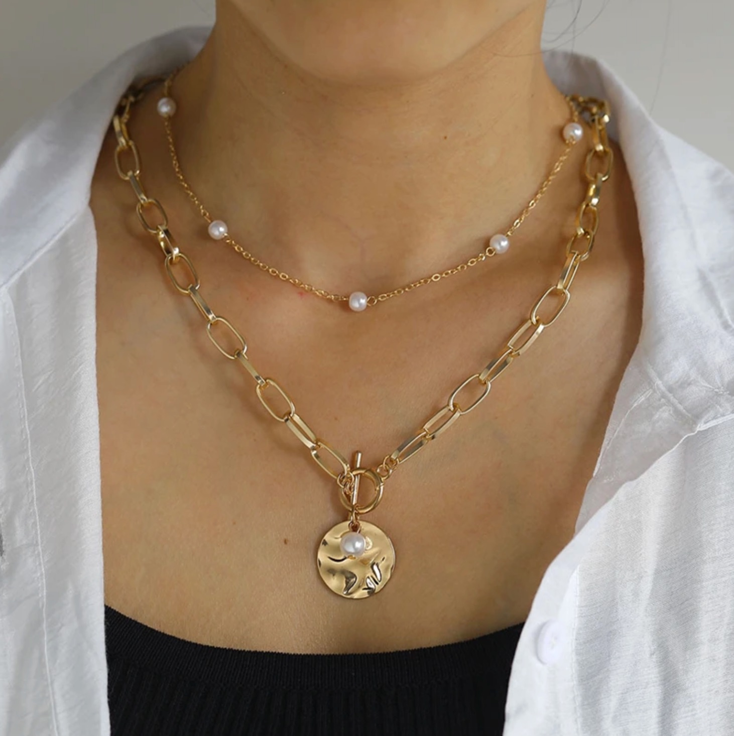 Classic Pendant Necklace for Women Micro Zircon Turkish Lucky Evil Eyes Palm Cross Pearl Multilayer Metal Chain Choker Jewelry