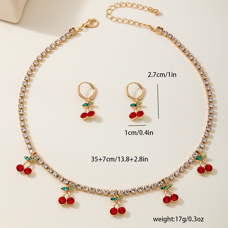 New Luxury Red Cherry Crystal Tennis Chain Women's Necklace Sweet and  Personal Ear Buckle for Girls,Charm Cute Pendant Necklaces Women Rhinestone Jewelry Gift