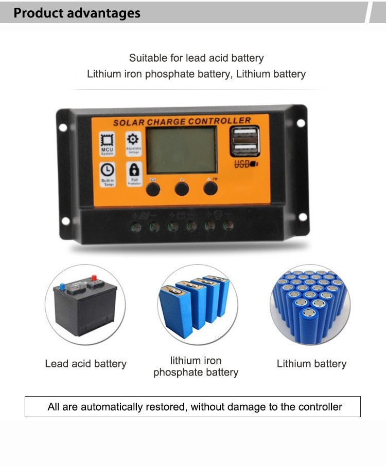 100A Solar Charge Controller Solar Panel Controller 12V/24V Adjustable LCD Display Solar Panel Battery Regulator With USB Port