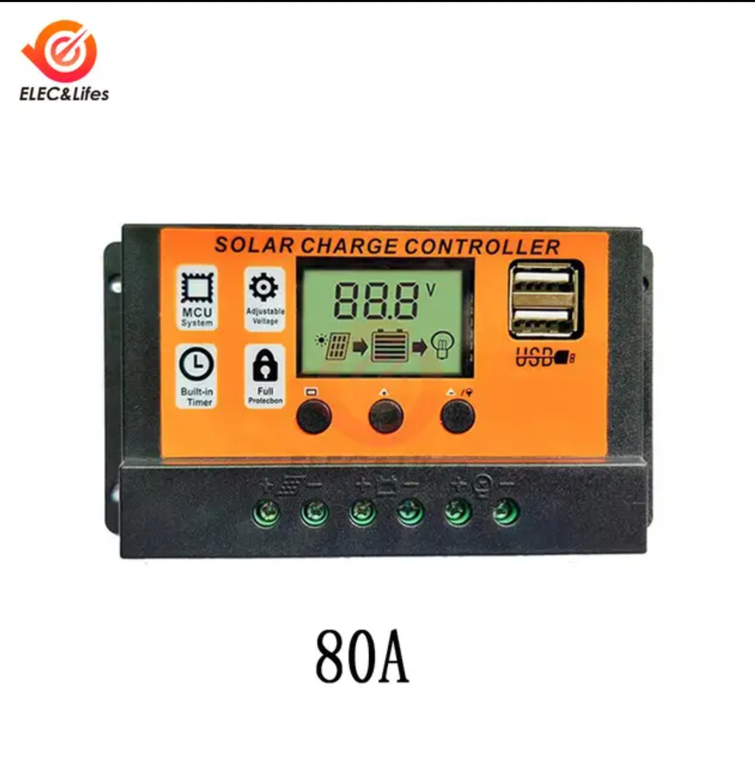 100A Solar Charge Controller Solar Panel Controller 12V/24V Adjustable LCD Display Solar Panel Battery Regulator With USB Port