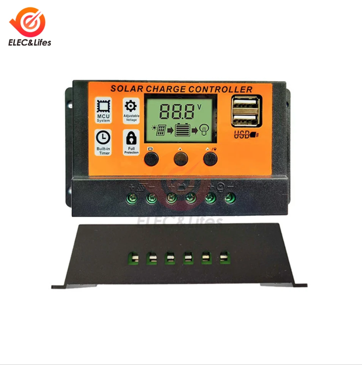 100A Solar Charge Controller Solar Panel Controller 12V/24V Adjustable LCD Display Solar Panel Battery Regulator With USB Port