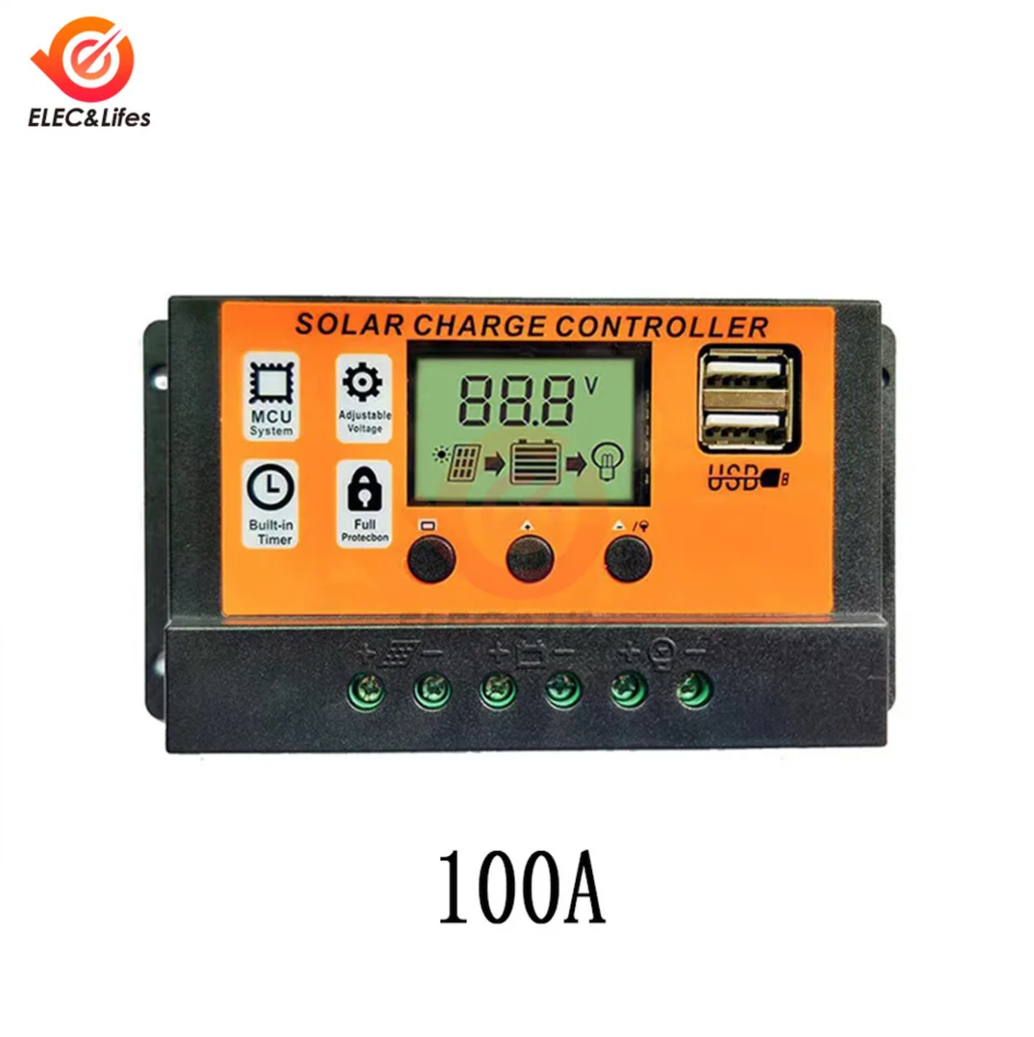 100A Solar Charge Controller Solar Panel Controller 12V/24V Adjustable LCD Display Solar Panel Battery Regulator With USB Port