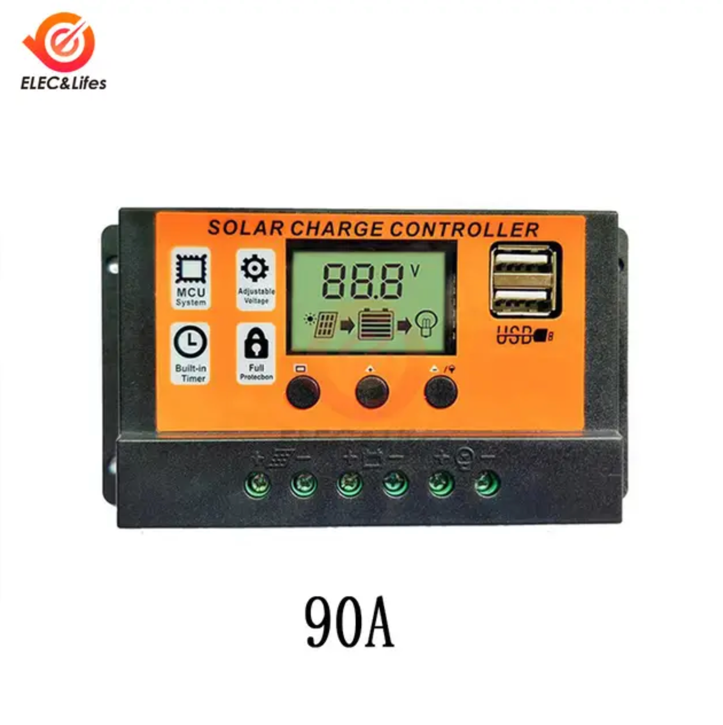 100A Solar Charge Controller Solar Panel Controller 12V/24V Adjustable LCD Display Solar Panel Battery Regulator With USB Port