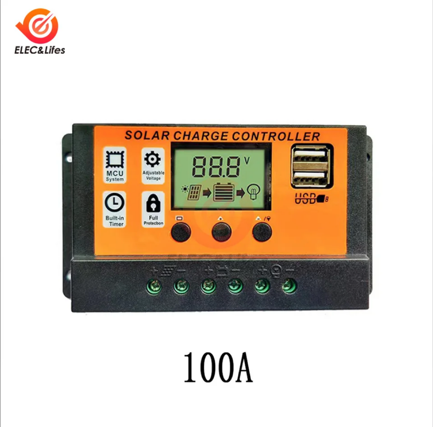 100A Solar Charge Controller Solar Panel Controller 12V/24V Adjustable LCD Display Solar Panel Battery Regulator With USB Port