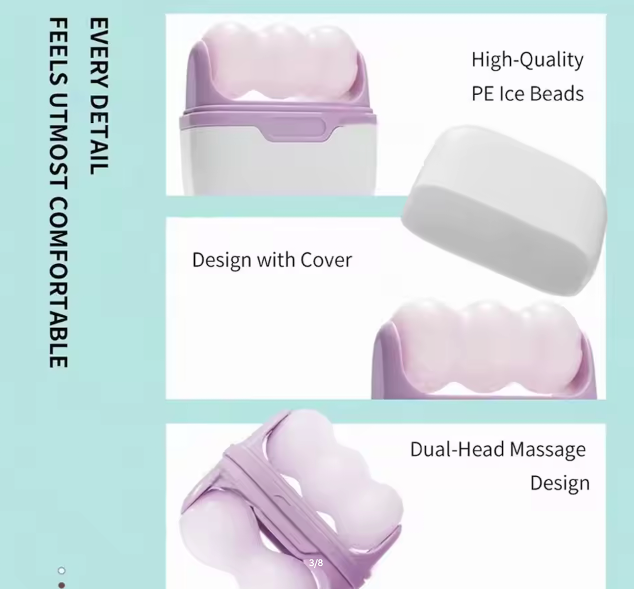 Double-headed ice roller, used for facial and head massage, made of resin material, non-electric skin care tool