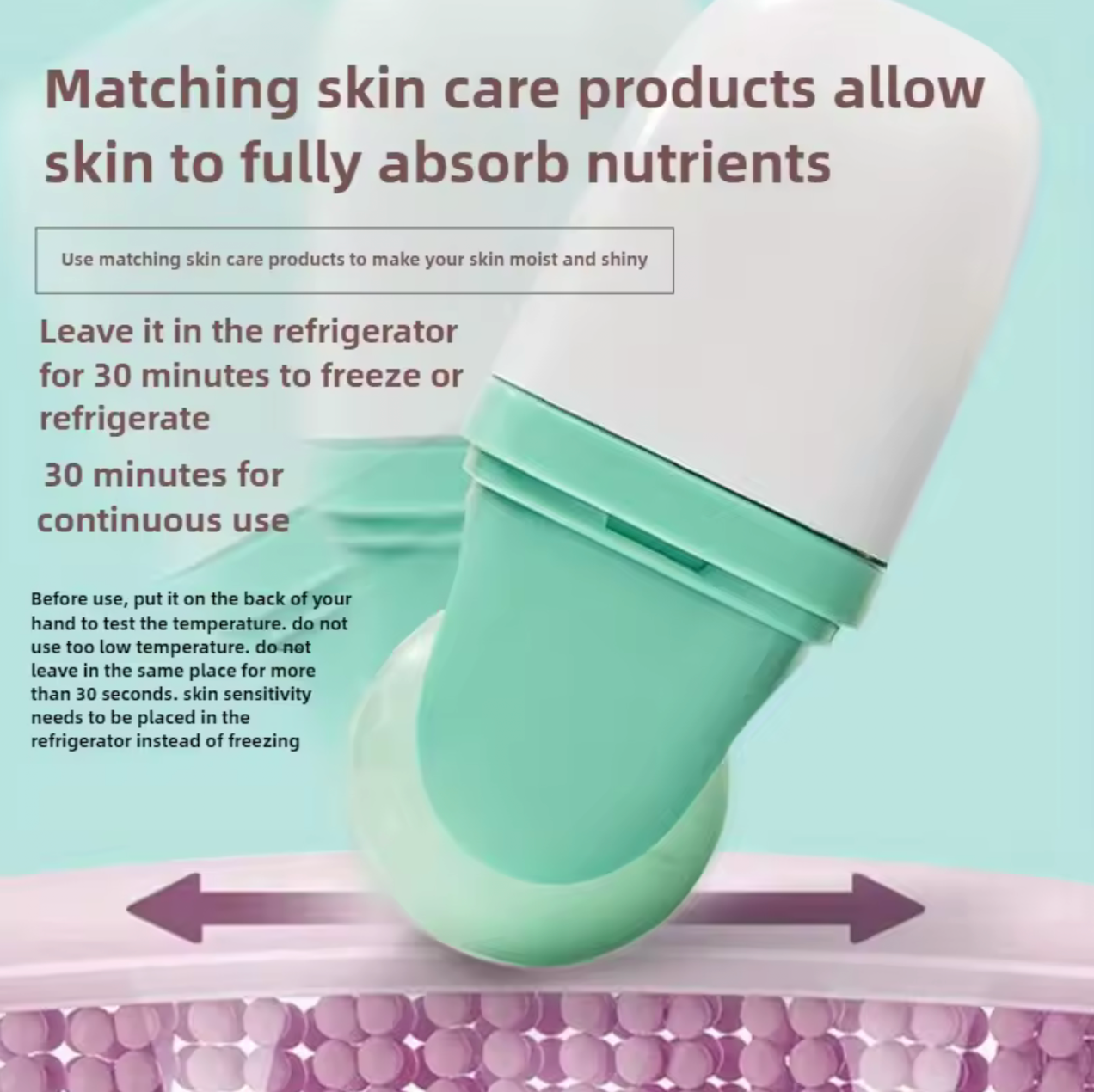 Double-headed ice roller, used for facial and head massage, made of resin material, non-electric skin care tool