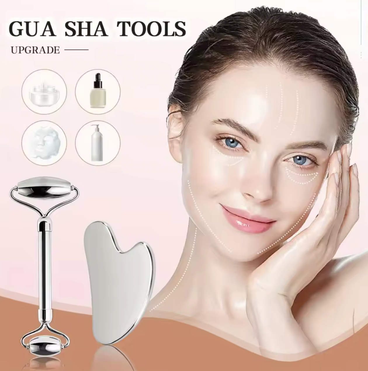 /2/3 Piece Stainless Steel Facial Roller and Gua Sha Massage Tool Set Metal Beauty Tools for Body, Face, Neck and Eyes