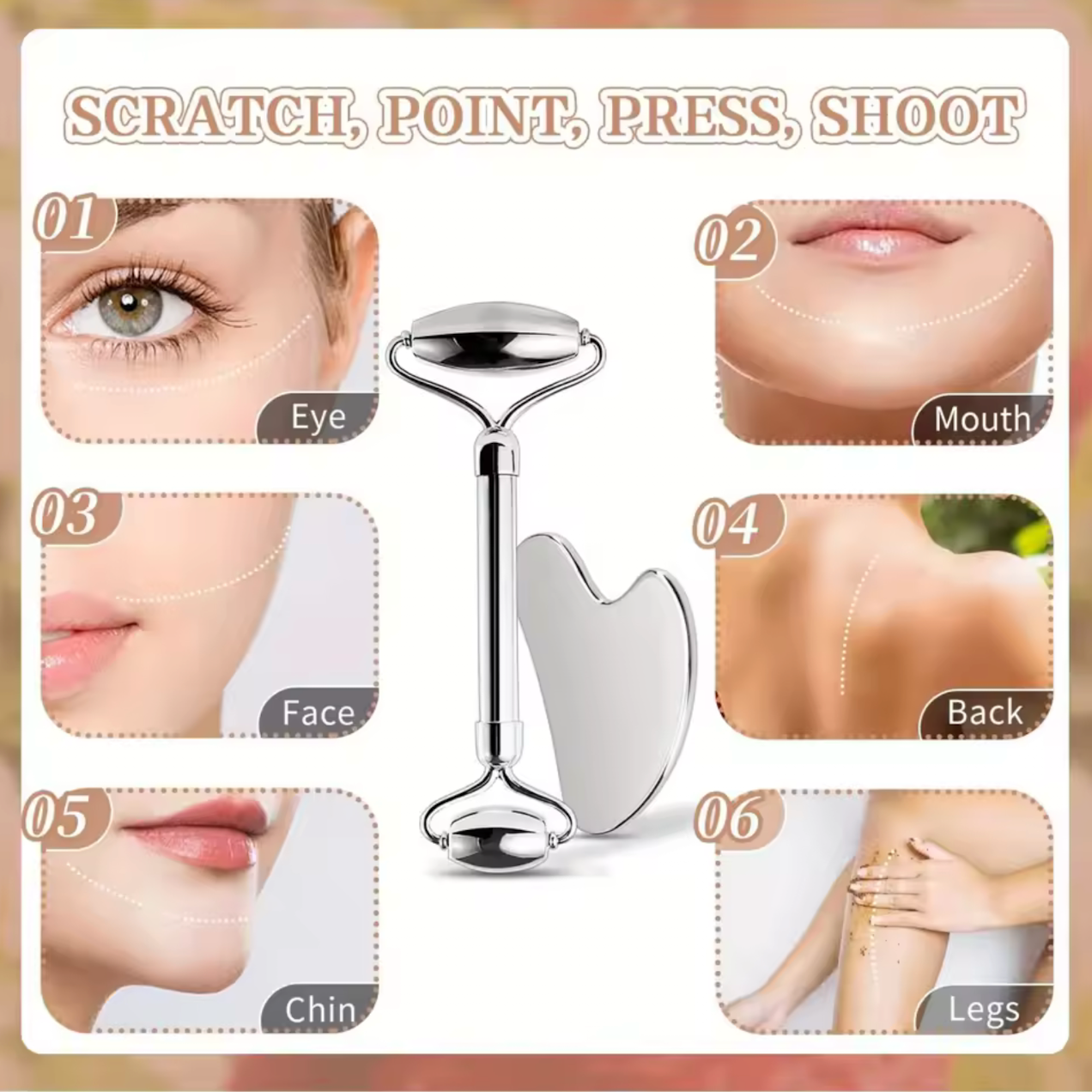 /2/3 Piece Stainless Steel Facial Roller and Gua Sha Massage Tool Set Metal Beauty Tools for Body, Face, Neck and Eyes