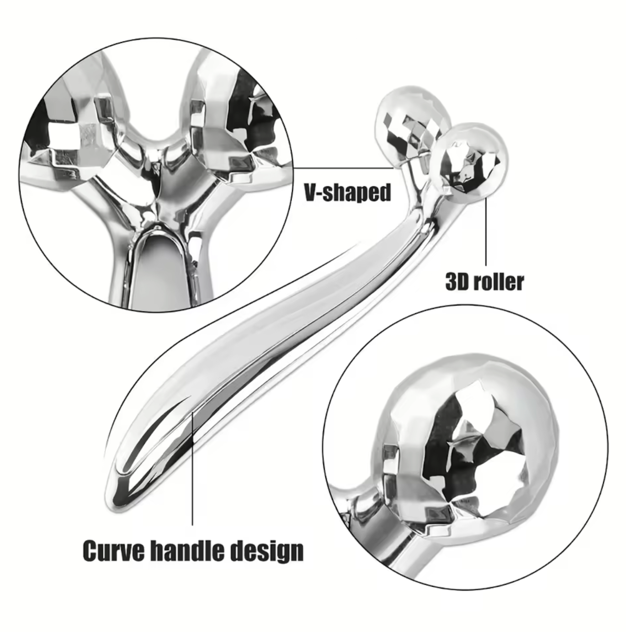 Facial care set, including a stainless steel facial gua sha tool with 3D roller massage function and an eye massager