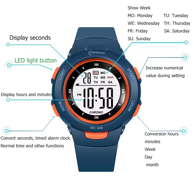 Kids Watches Fashion Luminous Waterproof Alarm Clock Smart Watches Boys and Girls Student Electronic Watch Gift