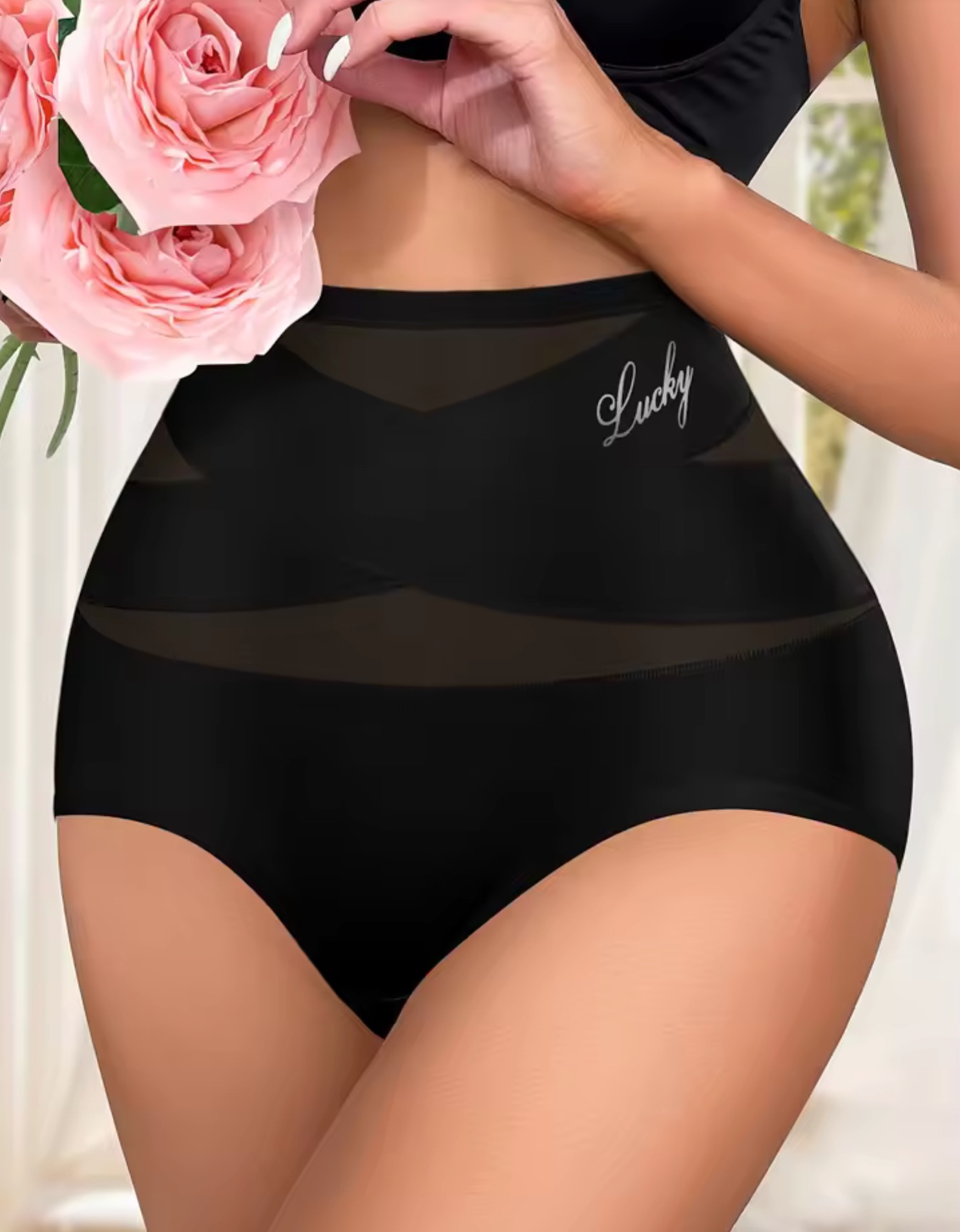 1pcs High Waisted Panties Lift Hip and Tummy Breathable Mesh Sexy Panties Cross Tummy Ice Silk Traceless