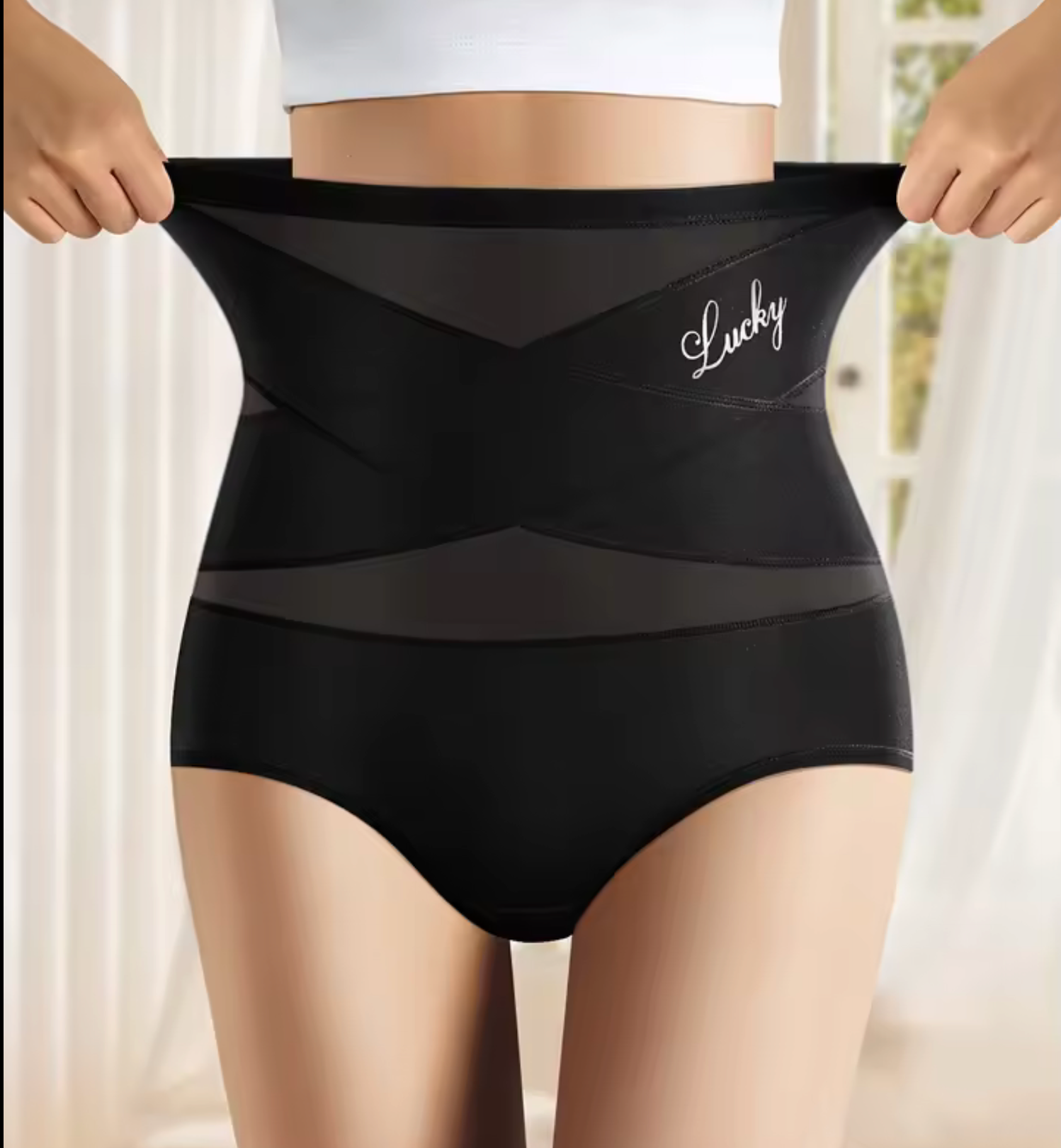 1pcs High Waisted Panties Lift Hip and Tummy Breathable Mesh Sexy Panties Cross Tummy Ice Silk Traceless