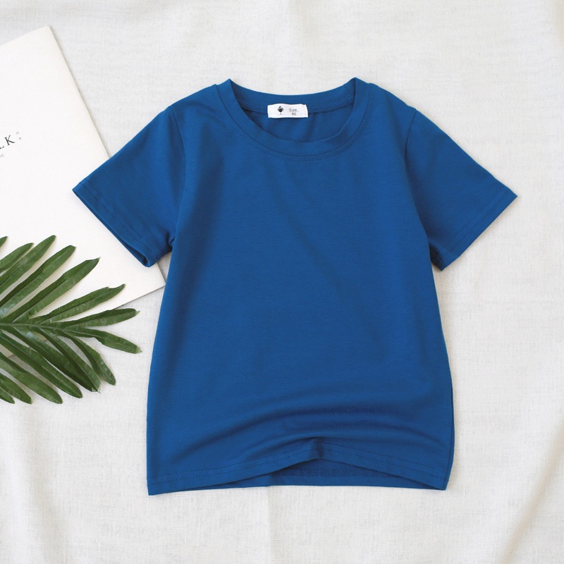 2026 Summer Kids Boys Girls T-shirt Solid Cotton Breathable Teenager Short Children Casual Shirt For 12M-9T Baby Korean Top
