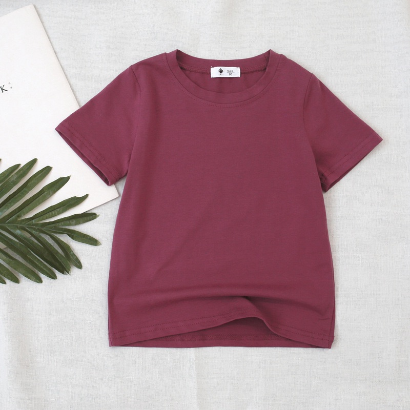 2026 Summer Kids Boys Girls T-shirt Solid Cotton Breathable Teenager Short Children Casual Shirt For 12M-9T Baby Korean Top