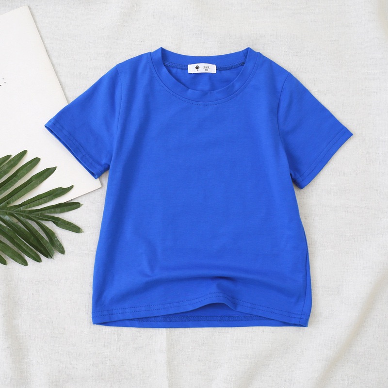 2026 Summer Kids Boys Girls T-shirt Solid Cotton Breathable Teenager Short Children Casual Shirt For 12M-9T Baby Korean Top