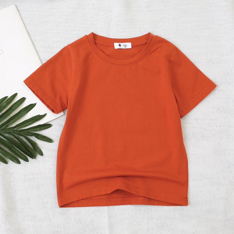 2026 Summer Kids Boys Girls T-shirt Solid Cotton Breathable Teenager Short Children Casual Shirt For 12M-9T Baby Korean Top