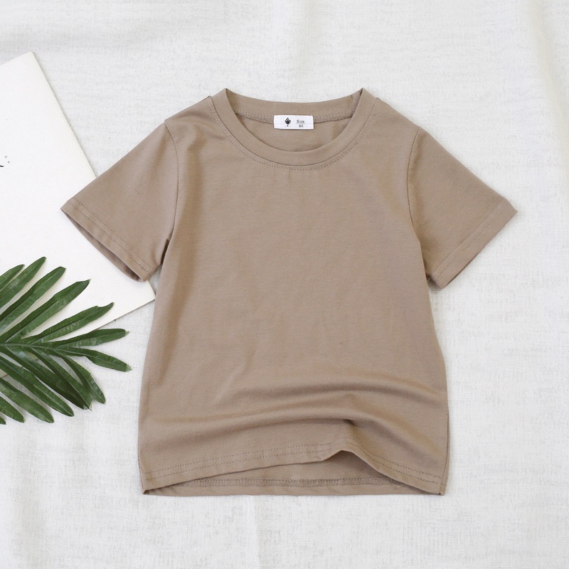 2026 Summer Kids Boys Girls T-shirt Solid Cotton Breathable Teenager Short Children Casual Shirt For 12M-9T Baby Korean Top