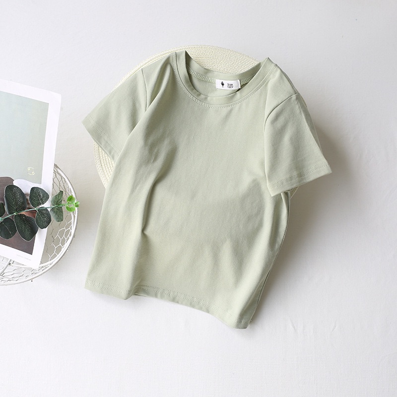 2026 Summer Kids Boys Girls T-shirt Solid Cotton Breathable Teenager Short Children Casual Shirt For 12M-9T Baby Korean Top