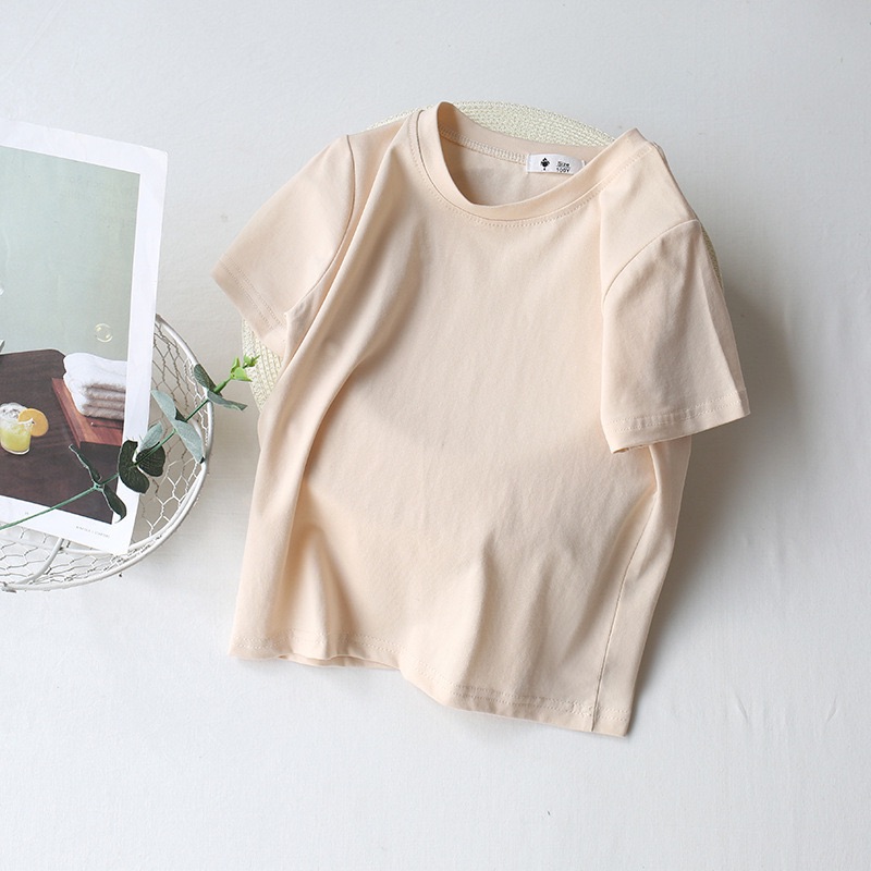 2026 Summer Kids Boys Girls T-shirt Solid Cotton Breathable Teenager Short Children Casual Shirt For 12M-9T Baby Korean Top