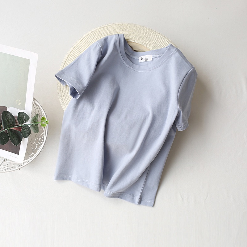 2026 Summer Kids Boys Girls T-shirt Solid Cotton Breathable Teenager Short Children Casual Shirt For 12M-9T Baby Korean Top
