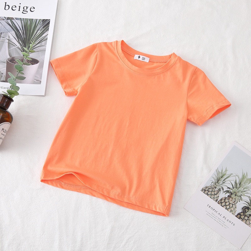 2026 Summer Kids Boys Girls T-shirt Solid Cotton Breathable Teenager Short Children Casual Shirt For 12M-9T Baby Korean Top