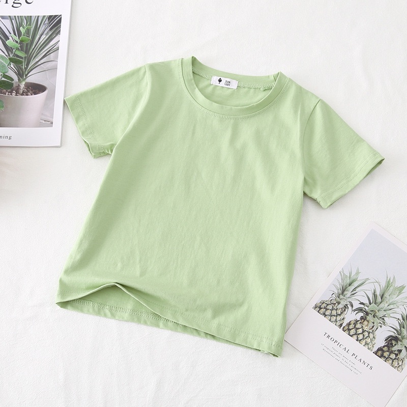2026 Summer Kids Boys Girls T-shirt Solid Cotton Breathable Teenager Short Children Casual Shirt For 12M-9T Baby Korean Top