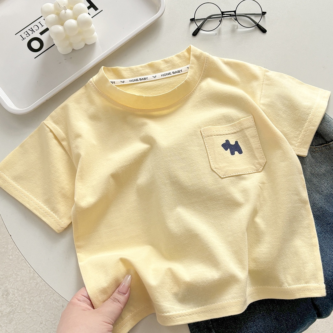 2026 Boys' T-Shirt Children's Loose Top Girls' Short-Sleeved Crew-Neck Blouse Summer Baby Casual Cartoon Pullover Kids New Clothing