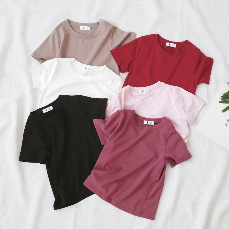 2026 Summer Kids Boys Girls T-shirt Solid Cotton Breathable Teenager Short Children Casual Shirt For 12M-9T Baby Korean Top
