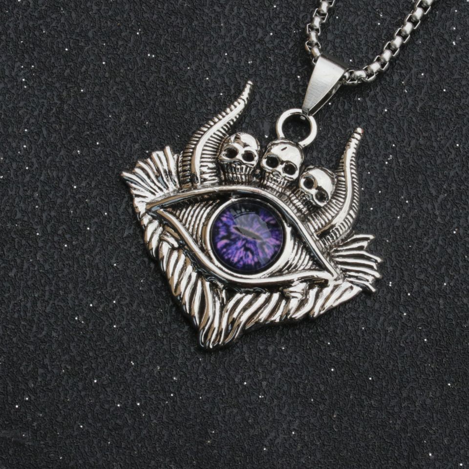 Retro Devil's Eye Titanium Steel Necklace with Heavenly Evil Eyes Men's Creative Punk Sweater Chain Jewelry