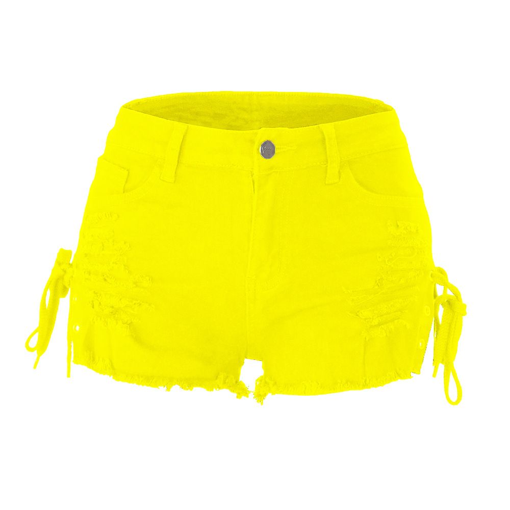 Spring and summer ripped tassel chicken eye shorts stand independently, low waist split bandage women's denim shorts