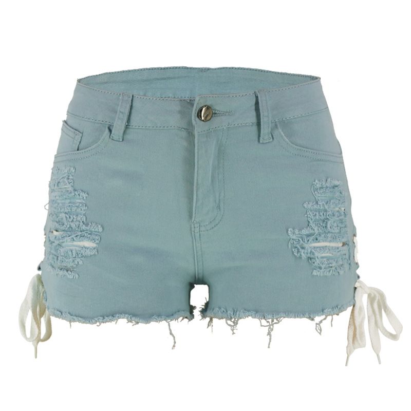 Spring and summer ripped tassel chicken eye shorts stand independently, low waist split bandage women's denim shorts