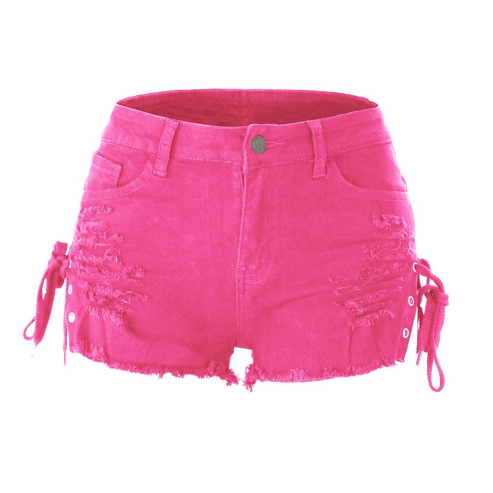 Spring and summer ripped tassel chicken eye shorts stand independently, low waist split bandage women's denim shorts