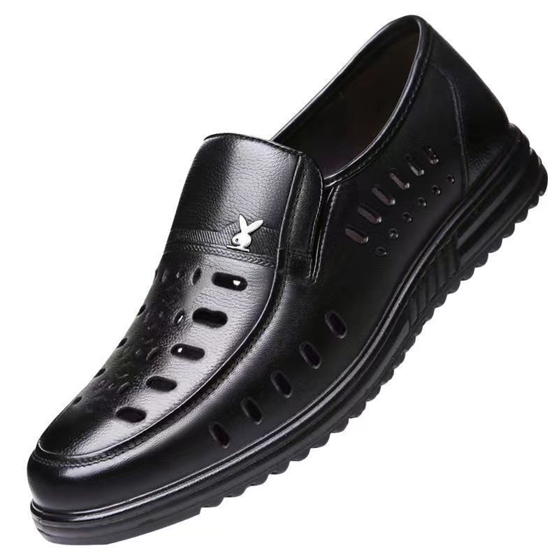 New business hole cool leather shoes men's casual sandals summer breathable youth pointy male sandals