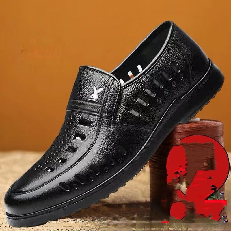 New business hole cool leather shoes men's casual sandals summer breathable youth pointy male sandals