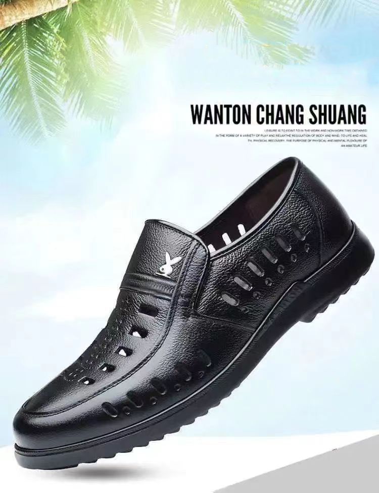 New business hole cool leather shoes men's casual sandals summer breathable youth pointy male sandals