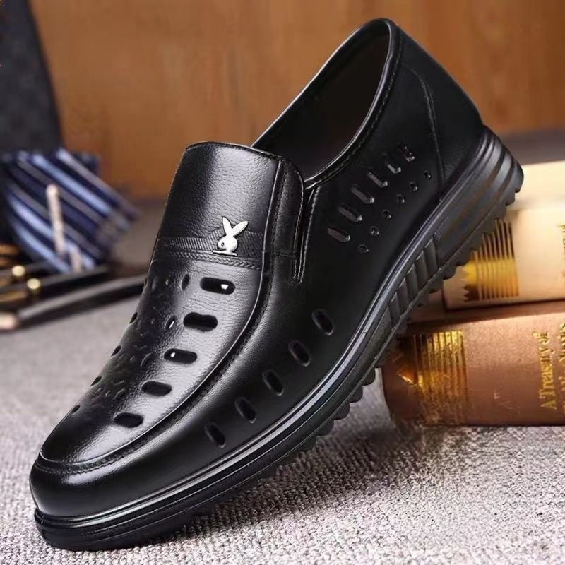 New business hole cool leather shoes men's casual sandals summer breathable youth pointy male sandals