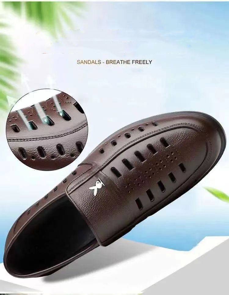 New business hole cool leather shoes men's casual sandals summer breathable youth pointy male sandals