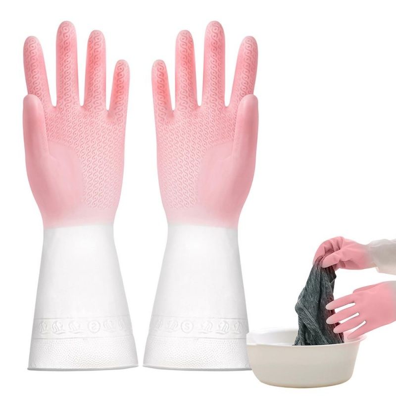 3 Pairs/Set Gradient Color Waterproof Latex Gloves Reusable Household Cleaning Gloves Dishwashing  Laundry Non-slip Waterproof Durable Type  Gloves  Protect Your Hands