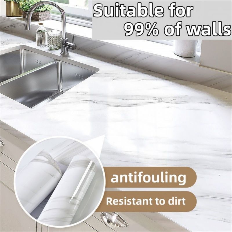 Marble Self-adhesive Kitchen Waterproof And Oil Repellent Sticker Stove Top High Temperature Tile Desktop Wallpaper Furniture Renovation Sticker