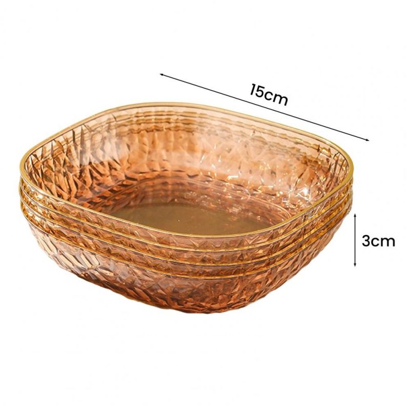 4Pcs  Luxury Plate With High-end Gold-edged Design Luxurious Translucent Storage Plate Multi-functional Durable Stylish Plate Food-grade Plastic Fruit Plate  Snack Plates Household Bone Spitting Plate